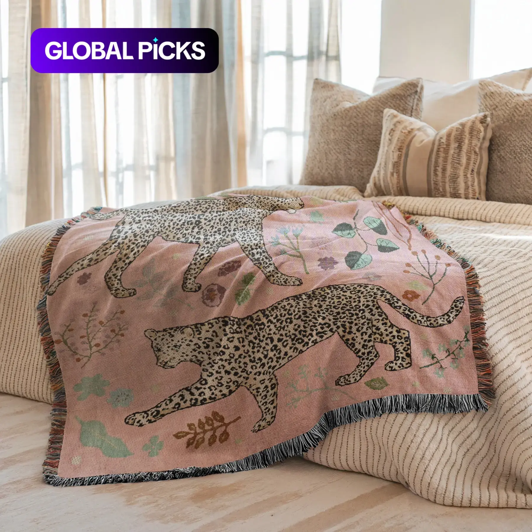 Boho Style Leopard Pattern Printed Blanket, 1 Count Soft Warm Napping Throw Blanket, Cool Bedroom Bedding Blankets for Home Office Travel Dormitory Camping, Valentine's Day Gift