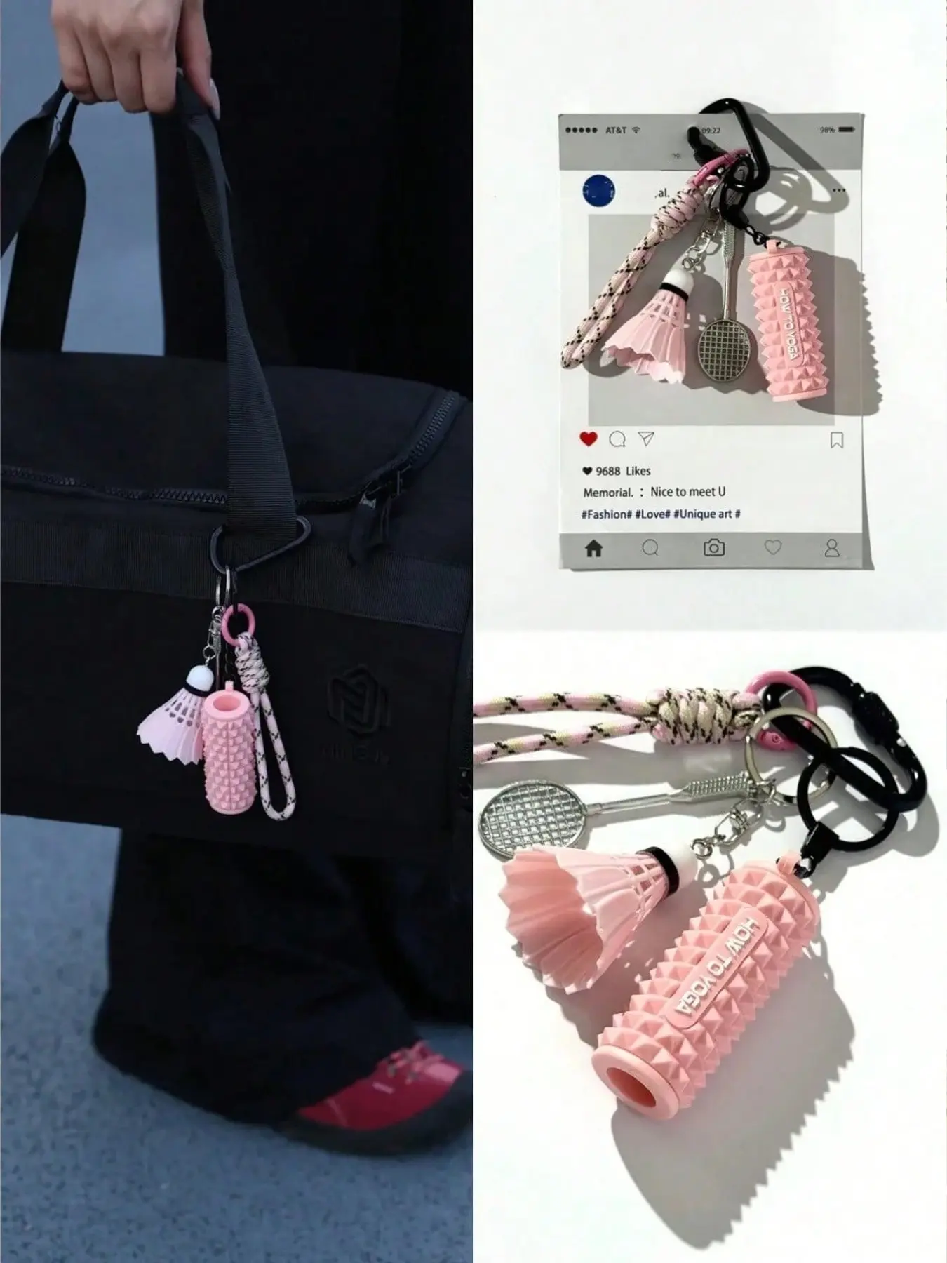 Creative Design Of Sweet And Cool Sports Bag Pendant, Fitness Accessories, Fitness Series Foam Shaft, Badminton Pendant, Detachable Backpack Pendant, Jewelry Key Chain, Men And Women, Sports Enthusiast's Bag Decoration, Dopamine Matching.
