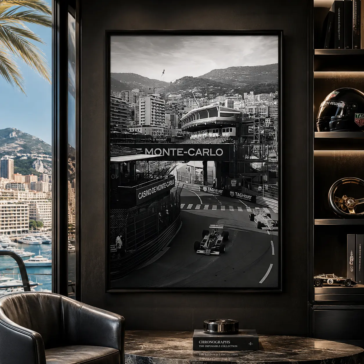Retro Formula Racing Canvas Wall Art - Monaco-Inspired Black & White Motorsport Poster, Fade-Resistant High-Definition Luxury Abstract Vehicle Art, Man Cave Decor for Garage, Decor Inspo for Sports Car Enthusiasts