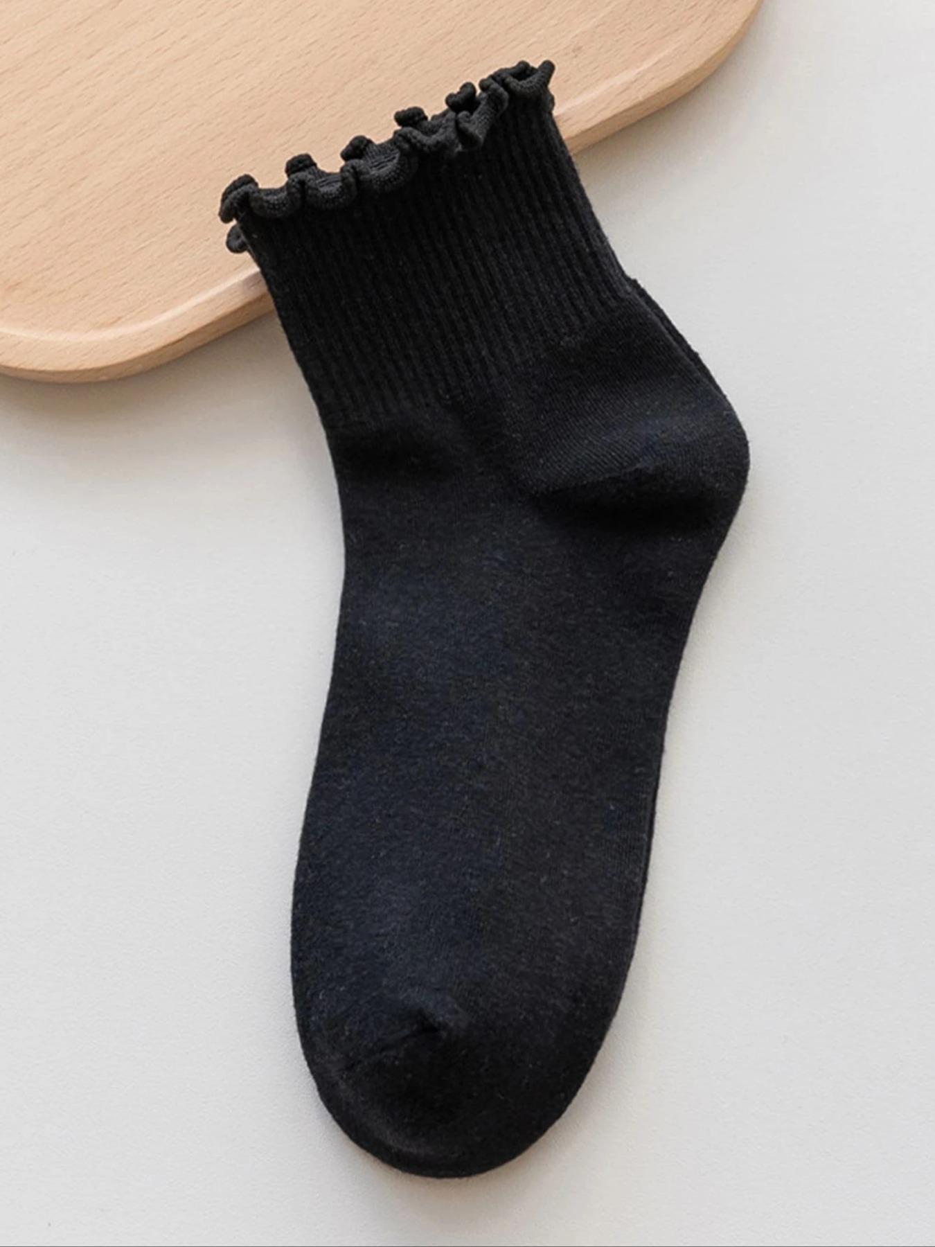 Women's Frill Trim Crew Socks, Casual Basic Low Cut Socks for Daily Wear, Women's Socks for All Seasons