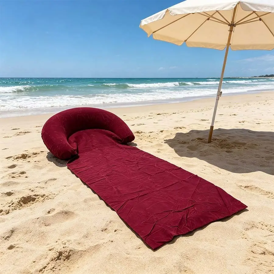 Inflatable Beach Lounger with Curved Headrest, Portable Soft Outdoor Sunbed, Multi Purpose Inflatable, Ideal for Beach, Poolside, Camping, and Sunbathing, Inflatable Water Lounger