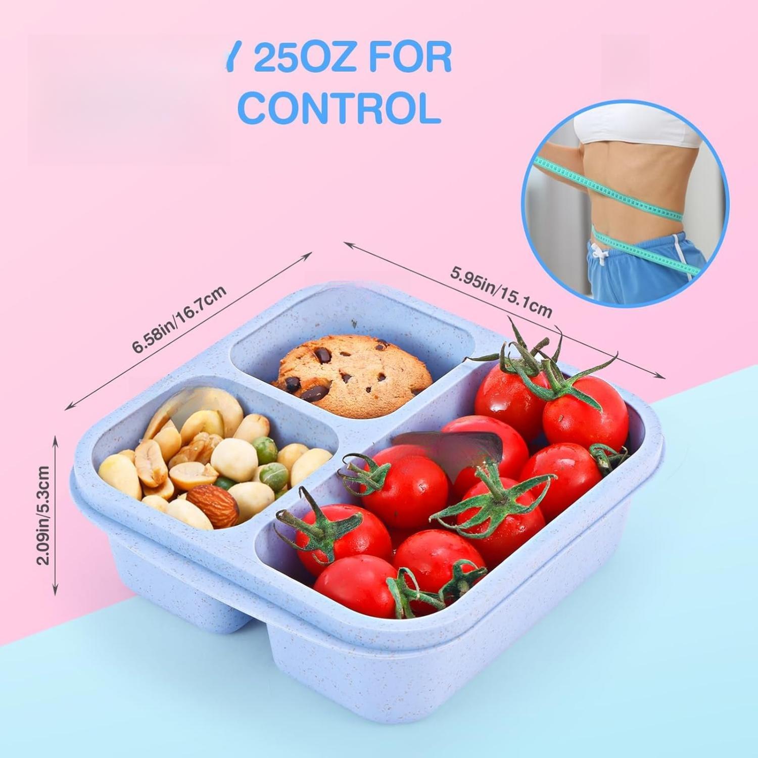 Bento Box [Portion Size], 3 Pack Snack Containers with 3 Compartments for Meal Prep & On-the-Go [School, Travel], Lunchable Container Reusable and BPA-Free