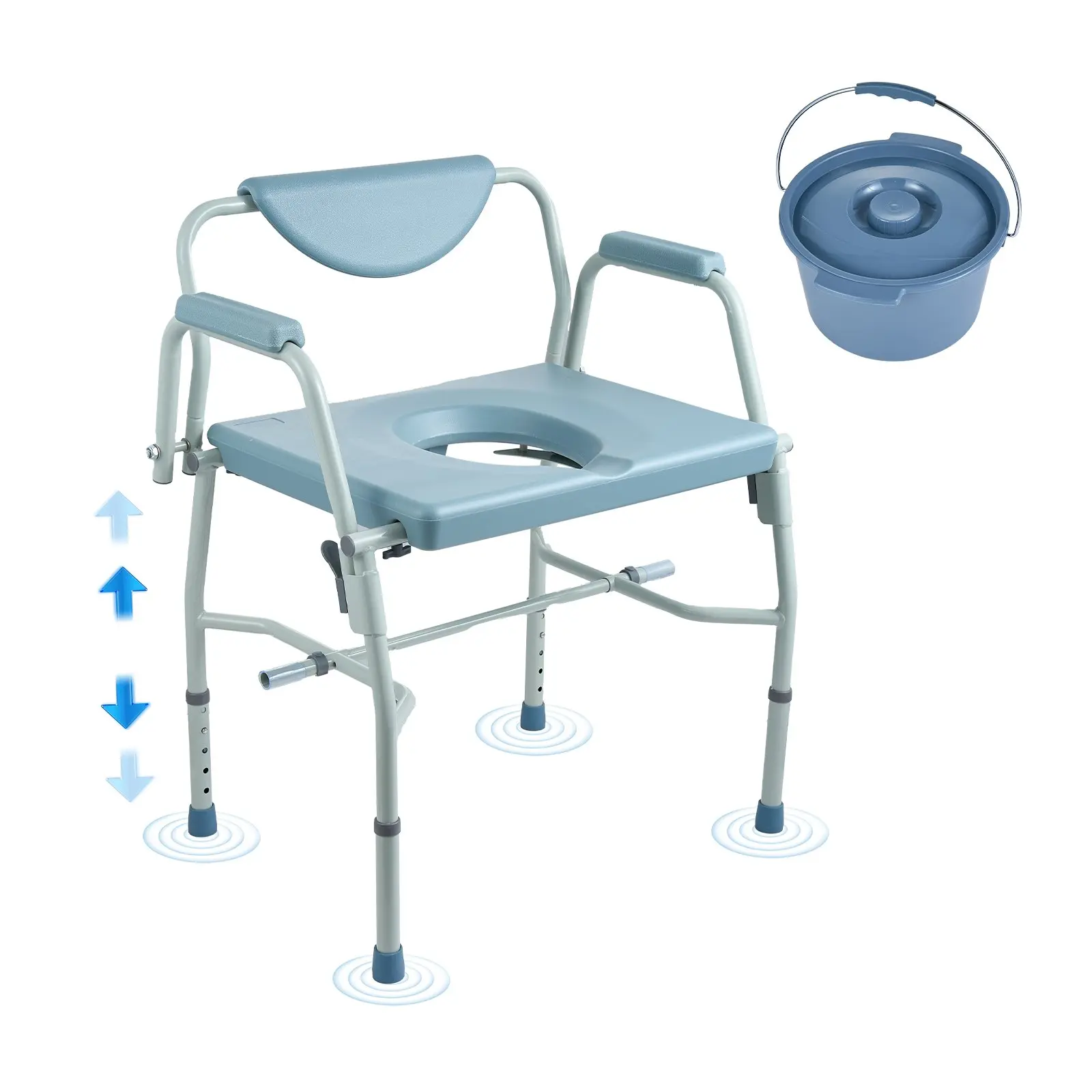 VEVOR Practical Steel Frame Bedside Commode Chair for Seniors, Adjustable 5-Level Height Legs, Drop-Down Arms, Detachable Backrest & Parts, 7L Odor Control Removable Bucket, Easy Assembly, 1000LBS Capacity, Portable Indoor Bed Furniture