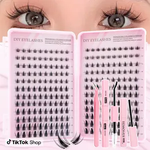 Anime Style False Eyelashes, C Curl, Dense, Mixed Length, Recyclable, Includes Glue, Tweezers, Remover, 0.05mm Ultra Thin Strip Lash