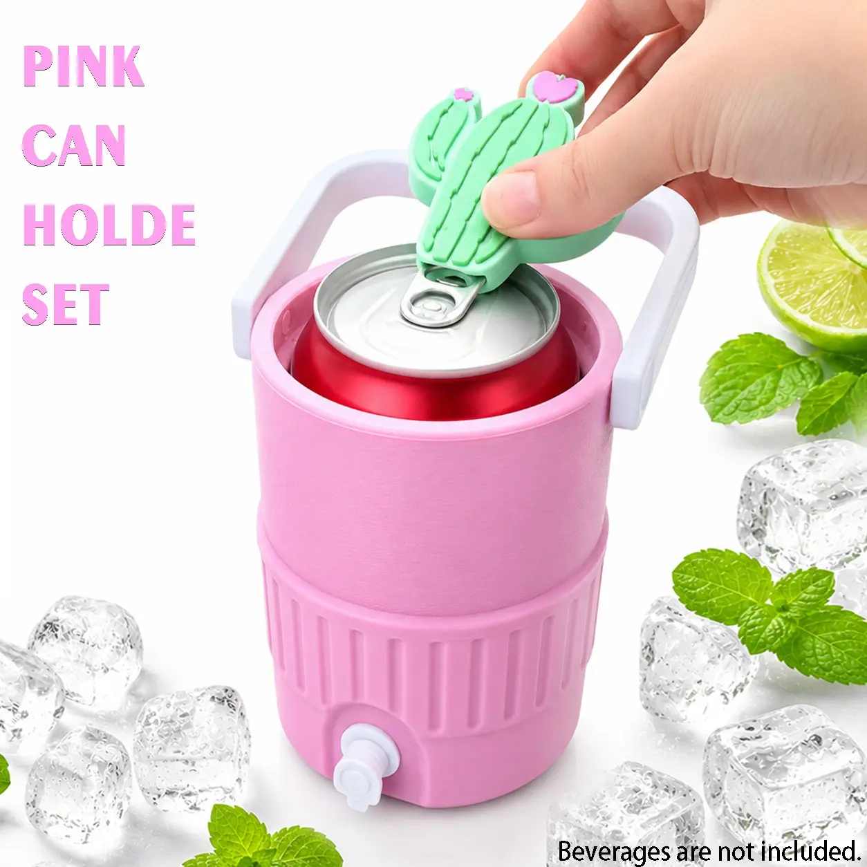 Can Holder with Cactus Can Opener and Lid, Can Holder, Can Cooler, Can Opener, Drink Holder, Drink Tumbler Suitable for standard 12oz can Holder, Cactus Theme Beverage Cooler, Insulated Drink Holder, Cold Beverage Holder, Drinking Gadgets
