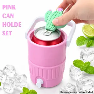 Can Holder with Cactus Can Opener and Lid, Can Holder, Can Cooler, Can Opener, Drink Holder, Drink Tumbler Suitable for standard 12oz can Holder, Cactus Theme Beverage Cooler, Insulated Drink Holder