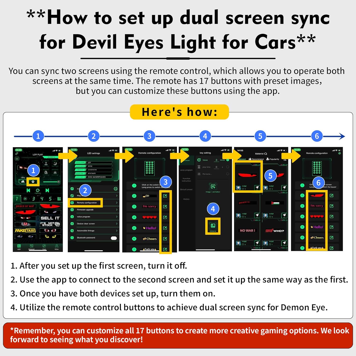 Devil's Eye 2-Pack: 19.3"x4.3" Dual LED Eyes -  Sync Windshield Display for , SUVs &  | Programmable USB Matrix, App/Remote Control, Custom  Sign