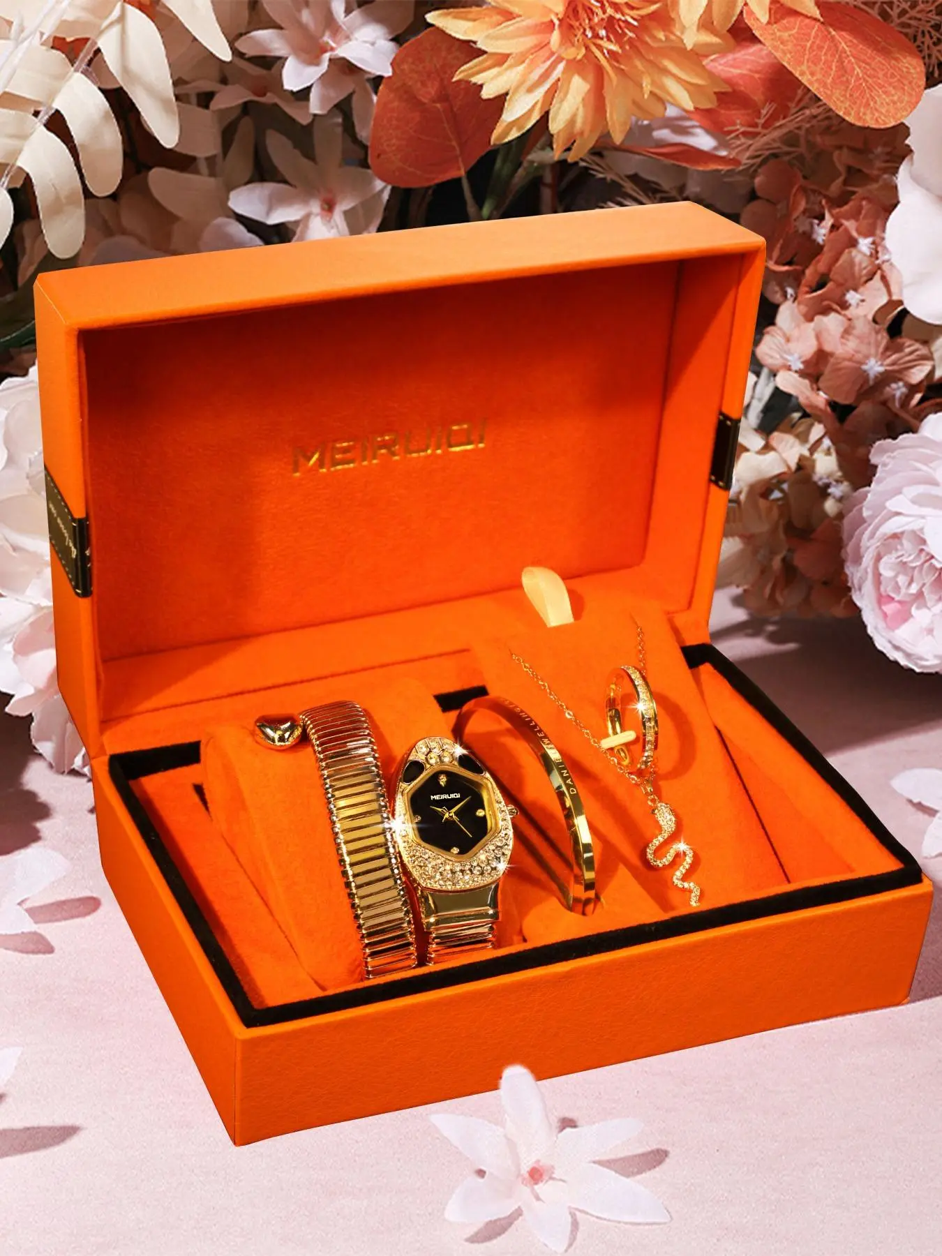 Women's Elegant Snake Design Quartz Watch & Jewelry Set, Including Wristwatch & Bangle Bracelet & Ring & Pendant Necklace, Fashion Watch Set for Gift with Box Women's Elegant Snake Design Quartz Watch & Jewelry Set, Including Wristwatch & Bangle Bracelet & Ring & Pendant Necklace, Fashion Watch Set for Gift with Box