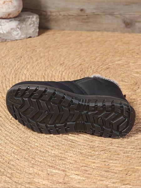 Women's Plain Color Plush Lined Ankle Boots, Slip-On Soft Sole Anti-Slip Snow Boots, Comfortable Warm Winter Flat Shoes for Home & Travel