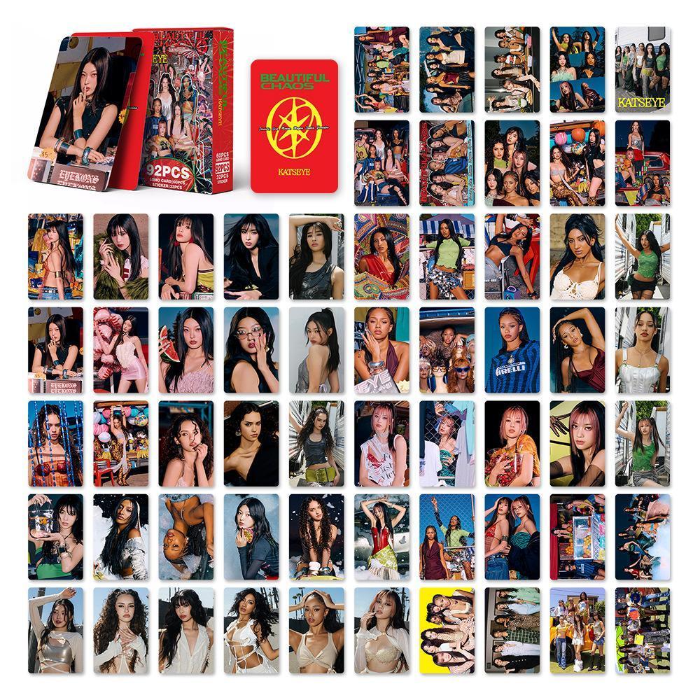 92Pcs/Set Kpop Idol KATSEYE New Album BEAUTIFULCHAOS Lomo Cards LARA DANIELA HD Printd Photocards Stickers MANON MEGAN Fans Gift