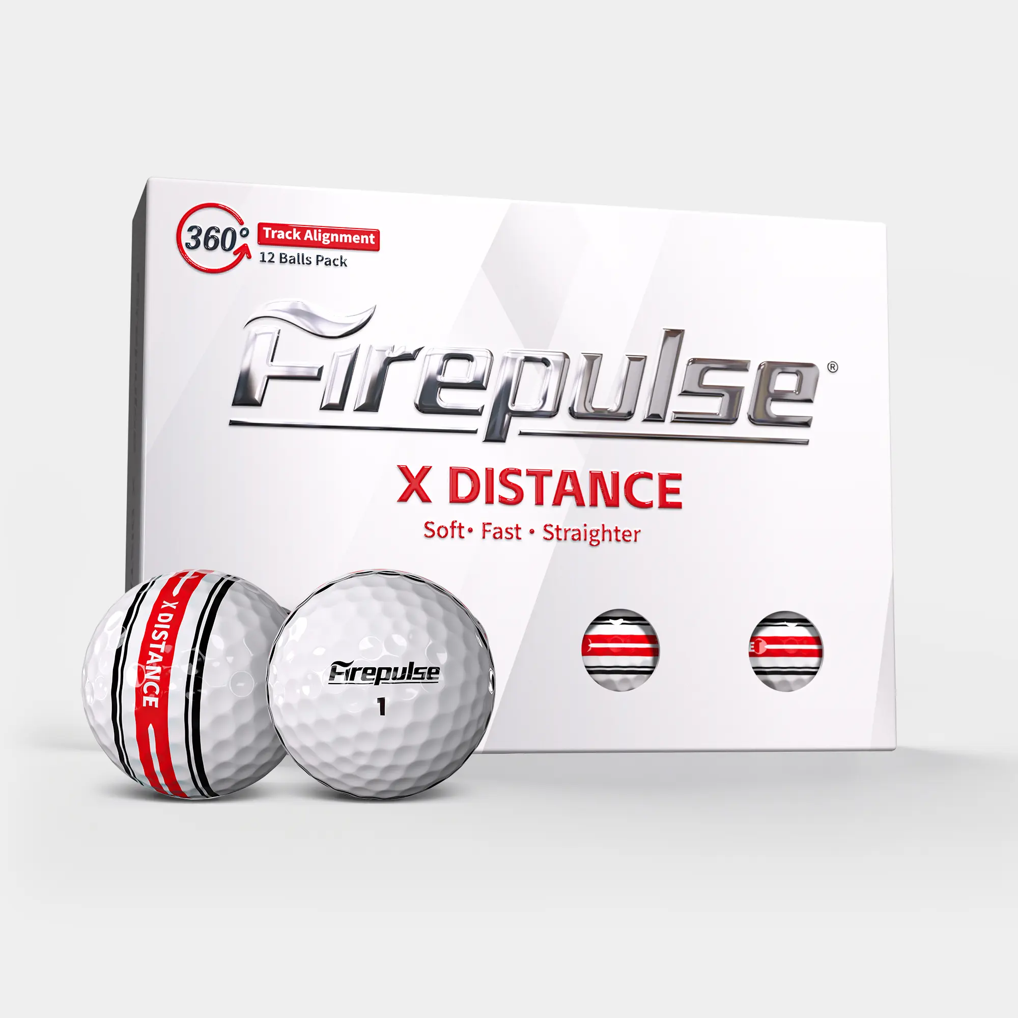 FIREPULSE X DISTANCE Golf Balls - 12 Pack, Long Flight, 360 Track Alignment, Long-Lasting Durability, Extra Distance, Easy Control for Adults, Amateur Golfers, Recreational