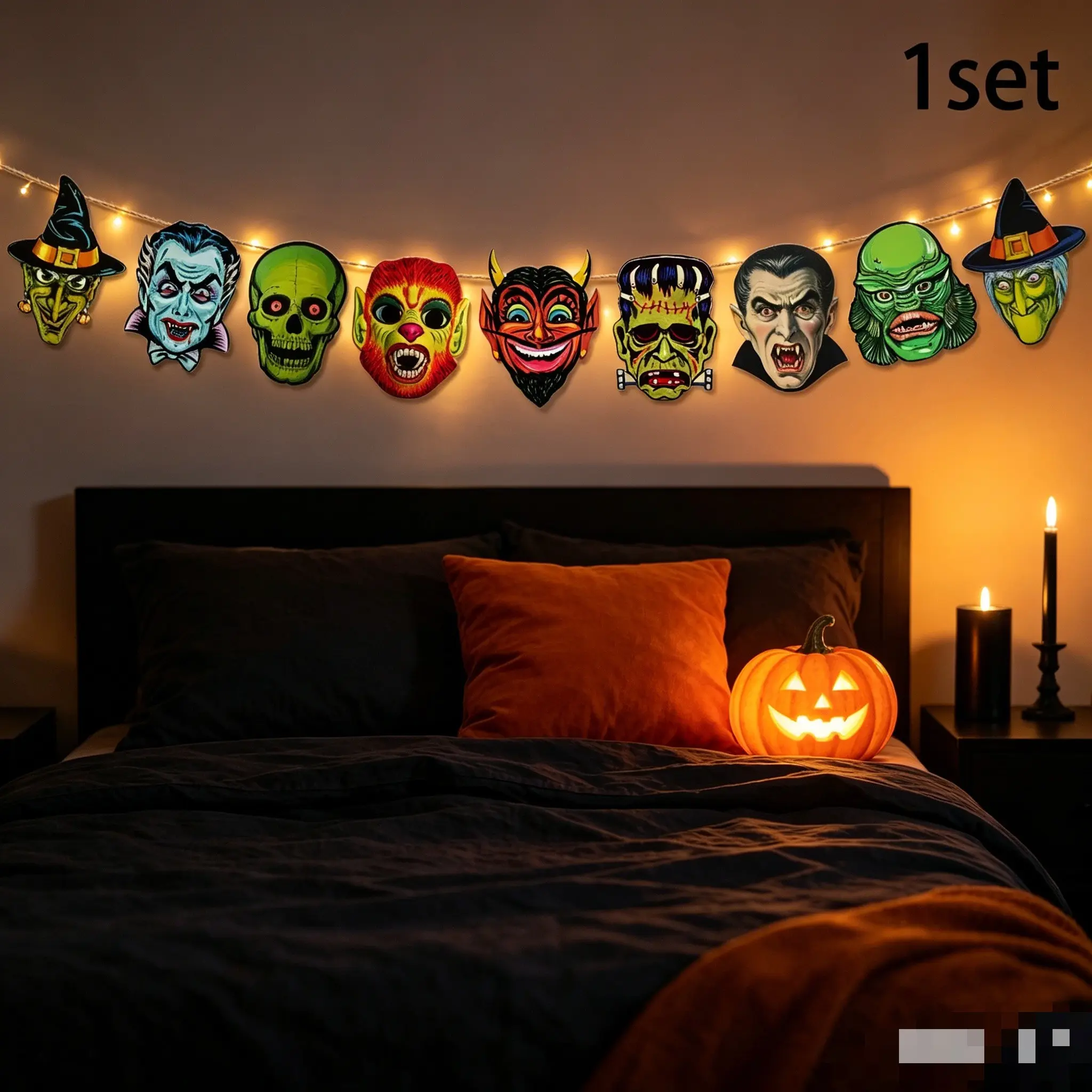 Halloween Decoration Banners Retro Pull Flags Spooky Pumpkin Atmosphere Store Bar Party Scene Props, Vintage Halloween Decorations, Ornaments, Festive Setup Accessories