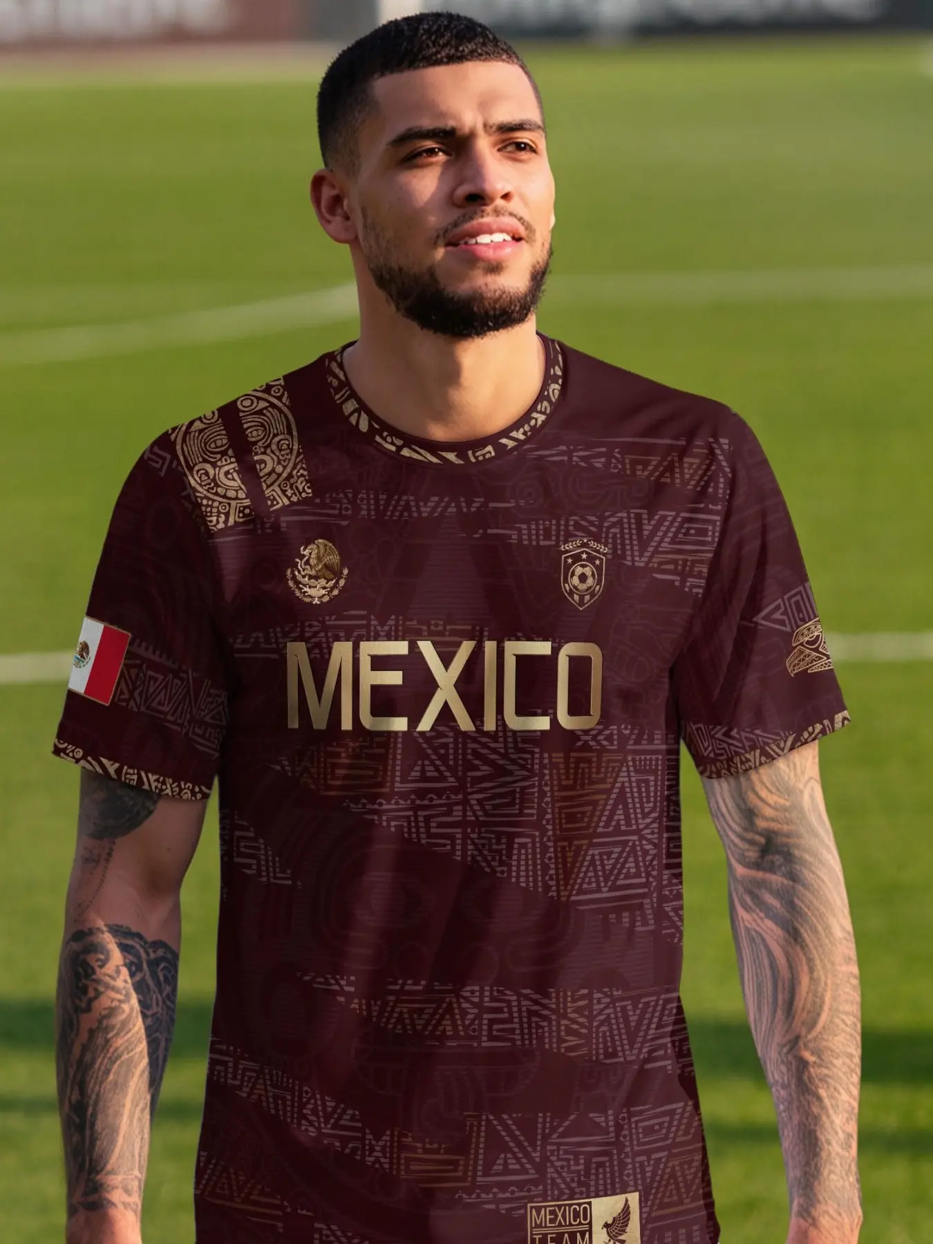 Mexican-style men's comfortable sports T-shirt, outdoor training and casual full-patterned top, fitted short-sleeved for daily wear