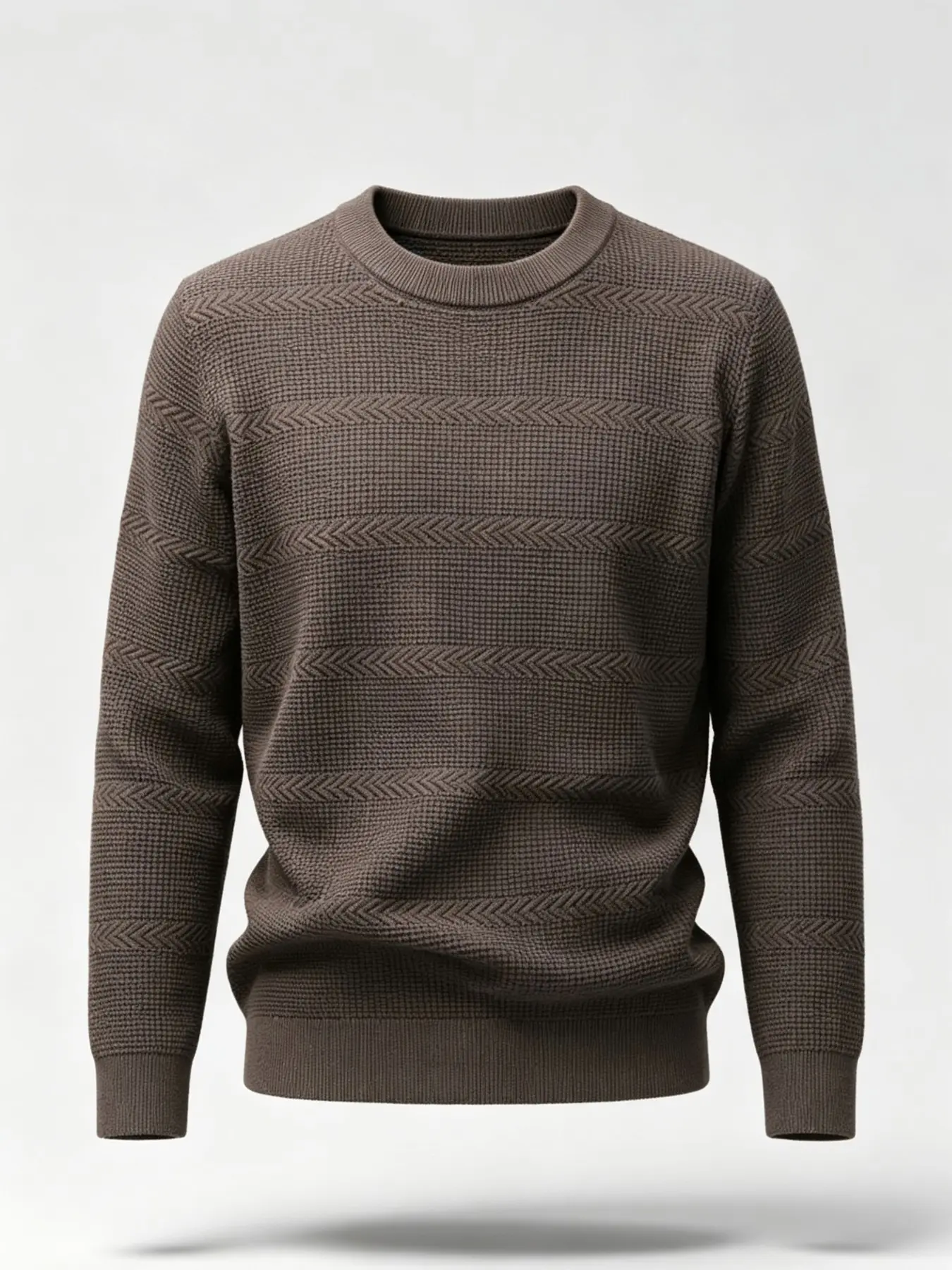 Men's High-End Solid Color Waffle Knit Sweater, Stretch Ribbed Sleeve Hem, Breathable Texture Pullover, Ideal for Office, Dates, Daily Fall Winter Wear