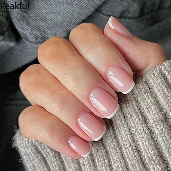 Classic Pink French Press-On Nails, Short Square False Nails with White Tips & Sheer Pink Base, Timeless Elegant Manicure for Women, Perfect for Weddings, Work & Daily Style