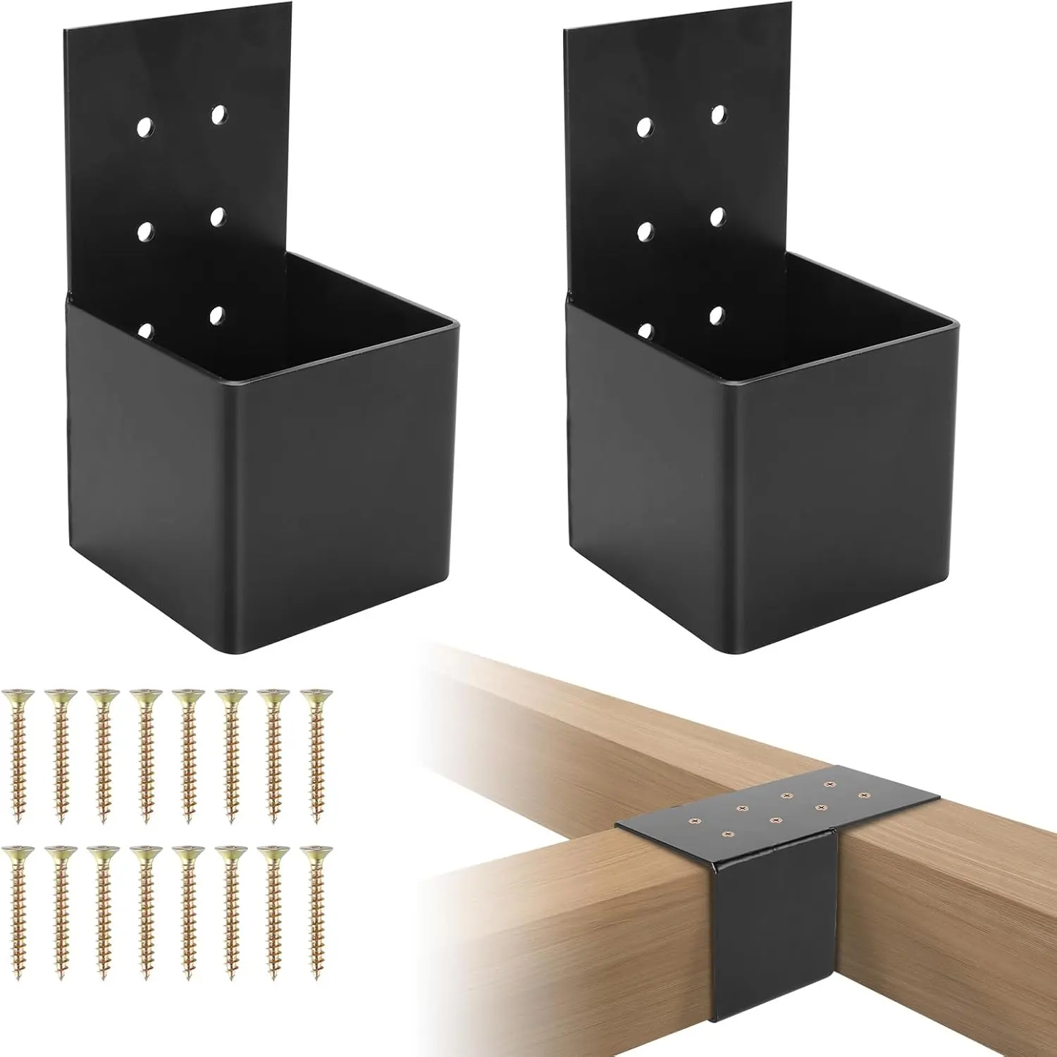 2 Pack Anti-Corrosion Wood Post Rafter Joist Connector Brackets + Screws, Pre-Drilled Holes, Fits 4x4 Posts & Wood Beams, Stable Connection for Pergola Installation