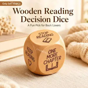 1/2 PCS Wooden Reading Decision Dice, Wooden Dice, 6-Sided Wood Engraved Reading Prompt Dice with Quotes and Book Icons, Natural Wooden Bookish Desk Charm, Fun Companion Gift for Book Lovers, Readers, Book Friends and Librarians