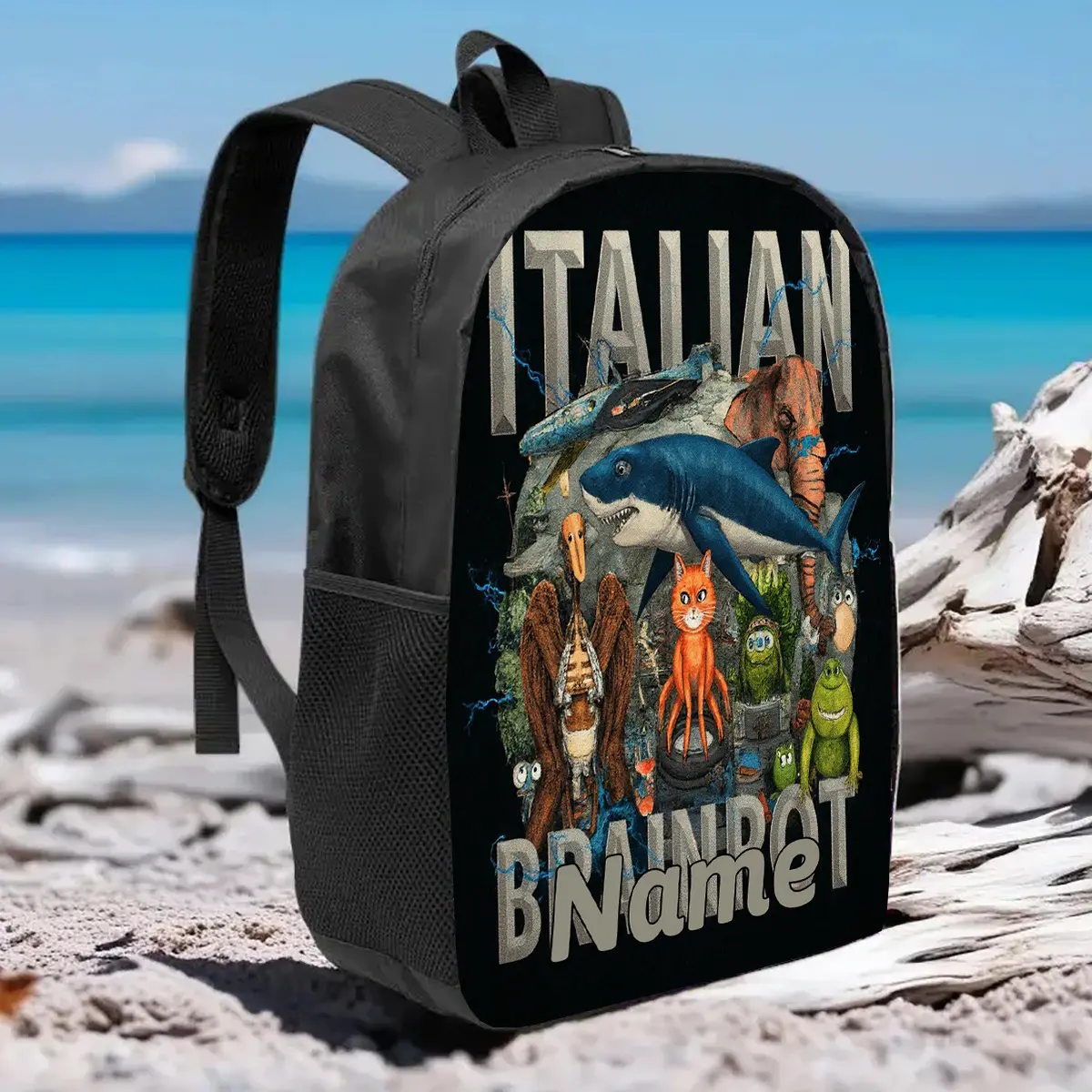 1pc Customizable Geometric Casual Italian Unisex Backpack - Personalized Name, 17-in Large Capacity Double Shoulder Bag, Lightweight Durable, Zip Fastener, Water Bottle Holder for School, Commuting