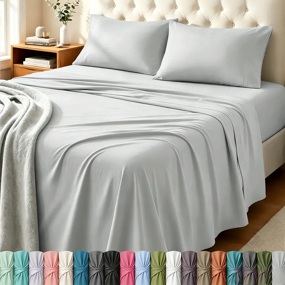 MUXHOMO Cooling bamboo linen Extra Deep Pocket Sheets - 4 Piece Breathable & Cooling bamboo-blended pure linen Bed Sheets for kids-Sheet & Pillowcase Set,- Hotel Luxury Bed Sheet Set - Soft, Wrinkle Free & Comfy - Deep Pocket White Sheets Set