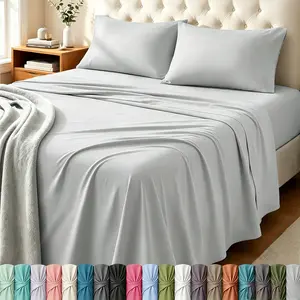 MUXHOMO Cooling bamboo linen Extra Deep Pocket Sheets - 4 Piece Breathable & Cooling bamboo-blended pure linen Bed Sheets for kids-Sheet & Pillowcase Set,- Hotel Luxury Bed Sheet Set - Soft, Wrinkle Free & Comfy - Deep Pocket White Sheets Set