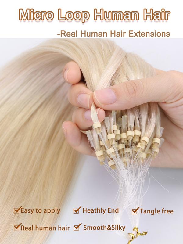 Micro Link Human Hair | Nano Bead Hair Professional Fish Line Hair Extensions, 50pcs Per Pack, 12-22 Inches, 30g Weightless, Multi-Layered Dynamic Effect