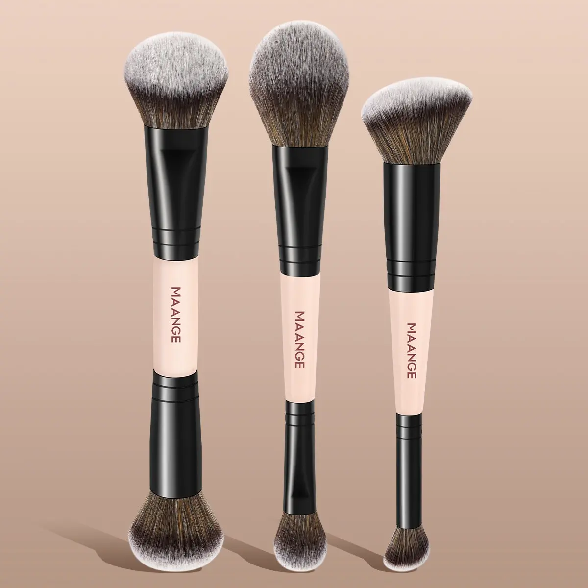 Maange 3-Piece Makeup Brush Set, Foundation Brush, Blush Brush, Loose Powder Brush, Concealer Brush, Professional Makeup Tools, Dual-Ended, Double Sided Brushes, Makeup Blending Brushes, Makeup Brush Kit
