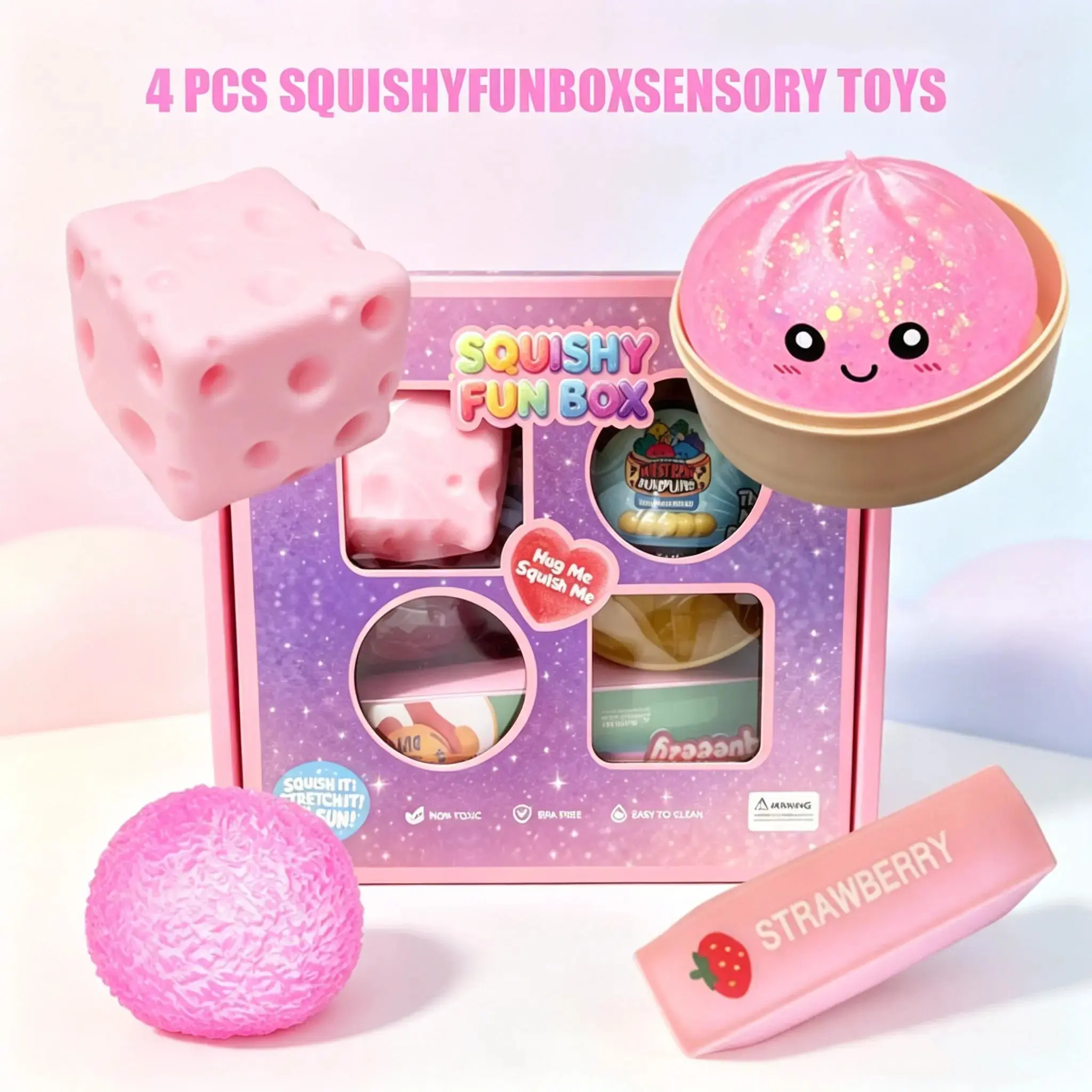 4-Pack Soft Squishy Toy Steamed Bun Mystery Squishy Dumplings, Dumpling Squishy Sillicon Toys for Adults Kids Stress Relief Office Desk Decor Stress Relief Gift For Kids,Teacher's Day, Birthday, Party