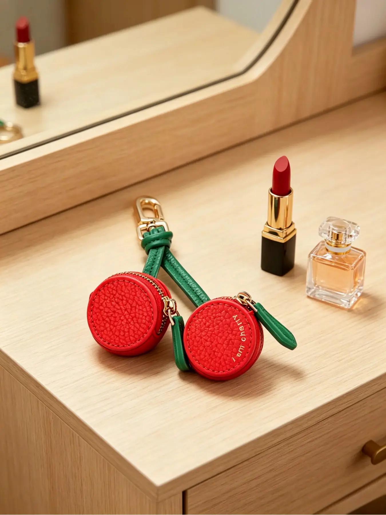 Cute Plump Fruit Silhouette Mini Wallet Keyring, Textured Leather Zip Pocket Bag Clip,Versatile Backpack Accessory for Coins & Mini Jewelry Storage