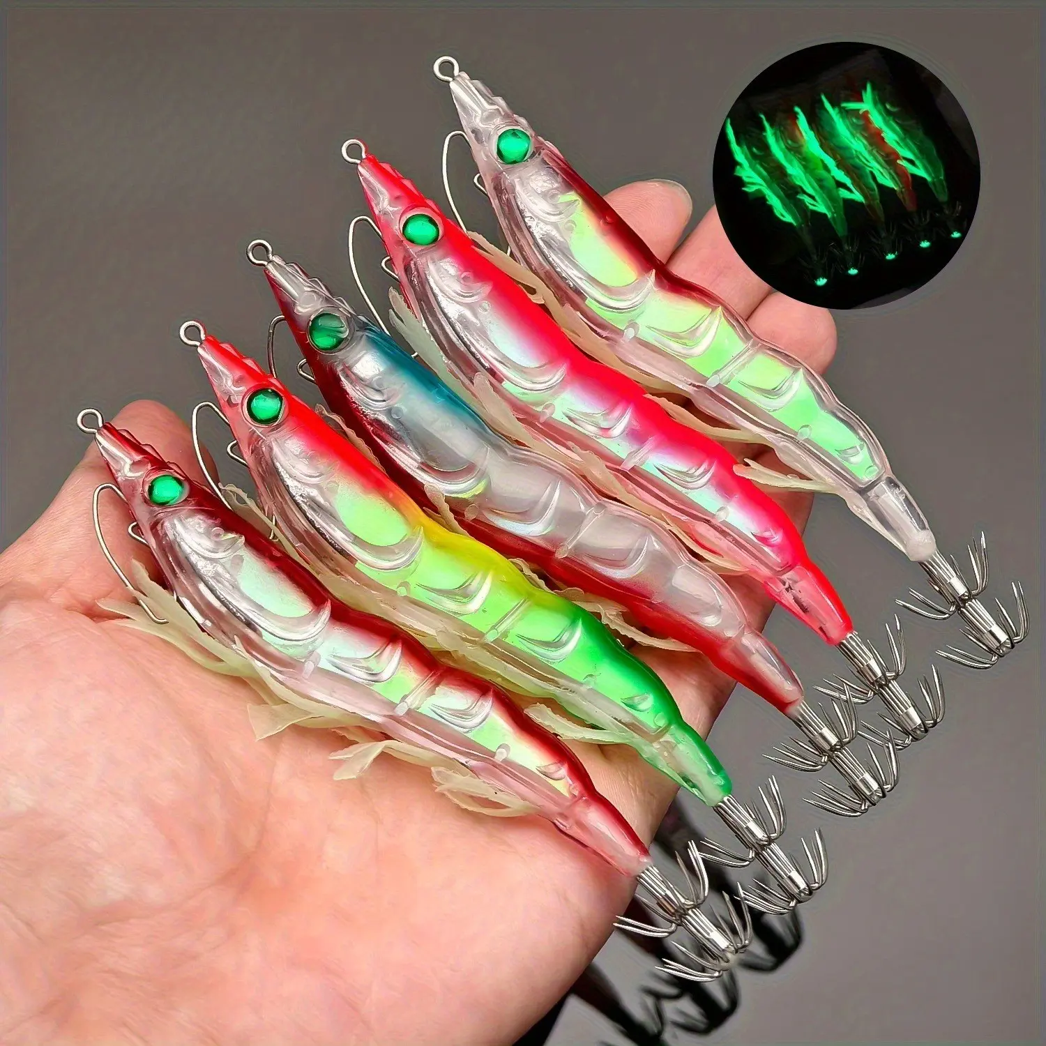 Glowing Squid Jig for Fishing, Artificial Shrimp & Squid Bait, Effective Fish Attractant, Ideal for Anglers, Available in 1pc or 5pcs