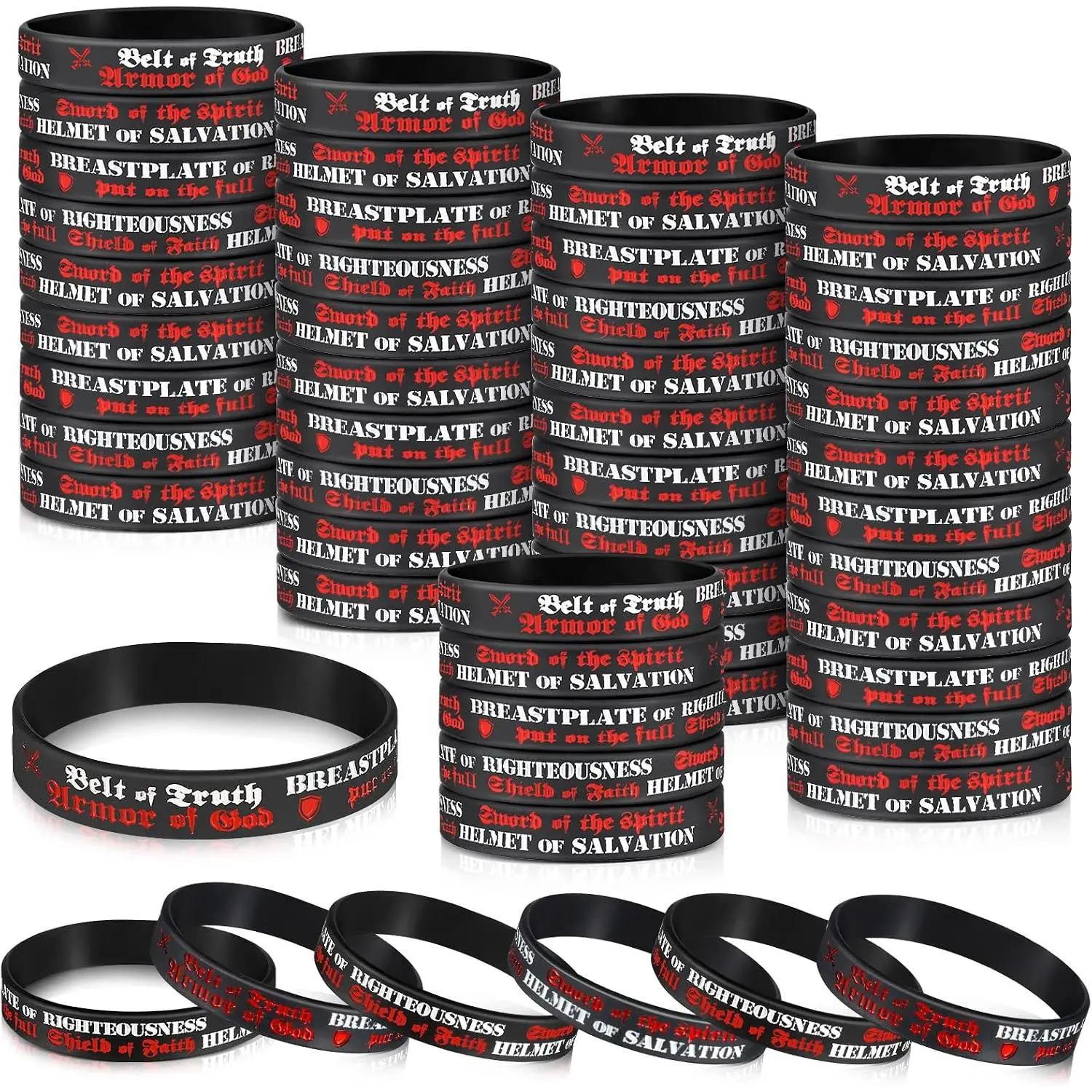 60 count Armor of God  Wristband Bracelets Ephesians 6: 10-18 Rubber  Verse Motivational Wrist Bands Inspirational Christian Religious Church Gifts in Bulk for Men Women Teenager
