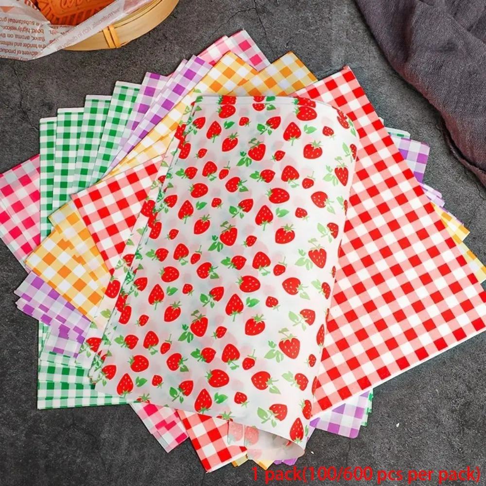 Colorful Baking Oil Paper, Durable Quality, Strawberry Grid Design, Lunch Box Mat, Cake Decoration, Modern Style, Romantic and Cute, Home Baking Supplies, Bakeware, Ideal for Bakeries