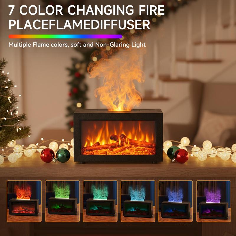 Fireplace Flame Air Diffuser Humidifier - 7 Color LED Flame, Aromatherapy Essential Oil Diffuser, Ultrasonic Aroma Humidifier with Timer for Home Bedroom Office Yoga