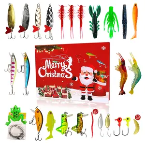 Christmas Surprise Gift Box, 24 Grids Fishing Lures Set, Soft Bait Hooks, Worms, Bread Bugs, Christmas Flip Cover Box, Artificial Fishing Lure