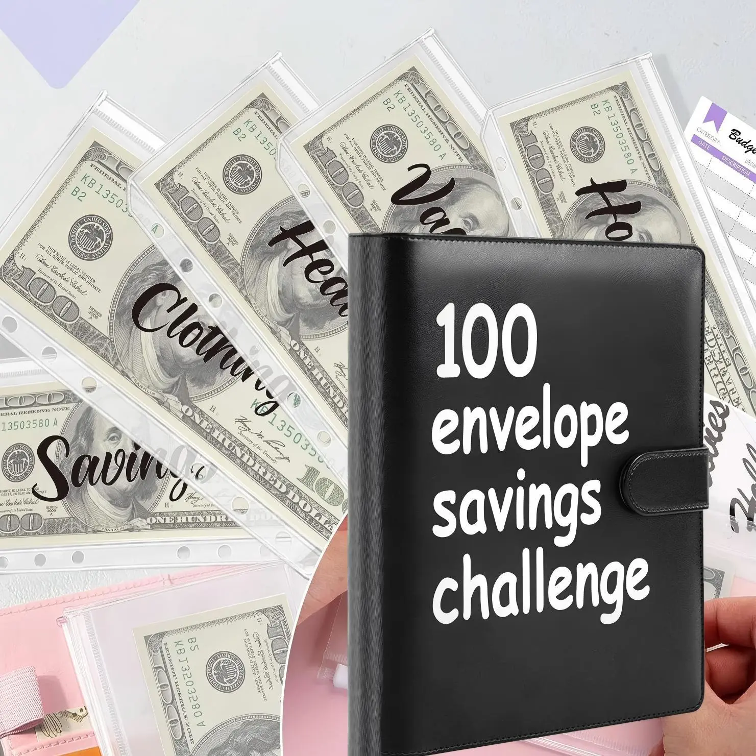 100 Envelopes Money Saving Challenge Binder, Savings Challenges Book with 100 Envelopes & Tracker, Savings Binder l Save $5050 in Fun & Motivating Way, A5 Envelope Challenge Binder Kit,Black