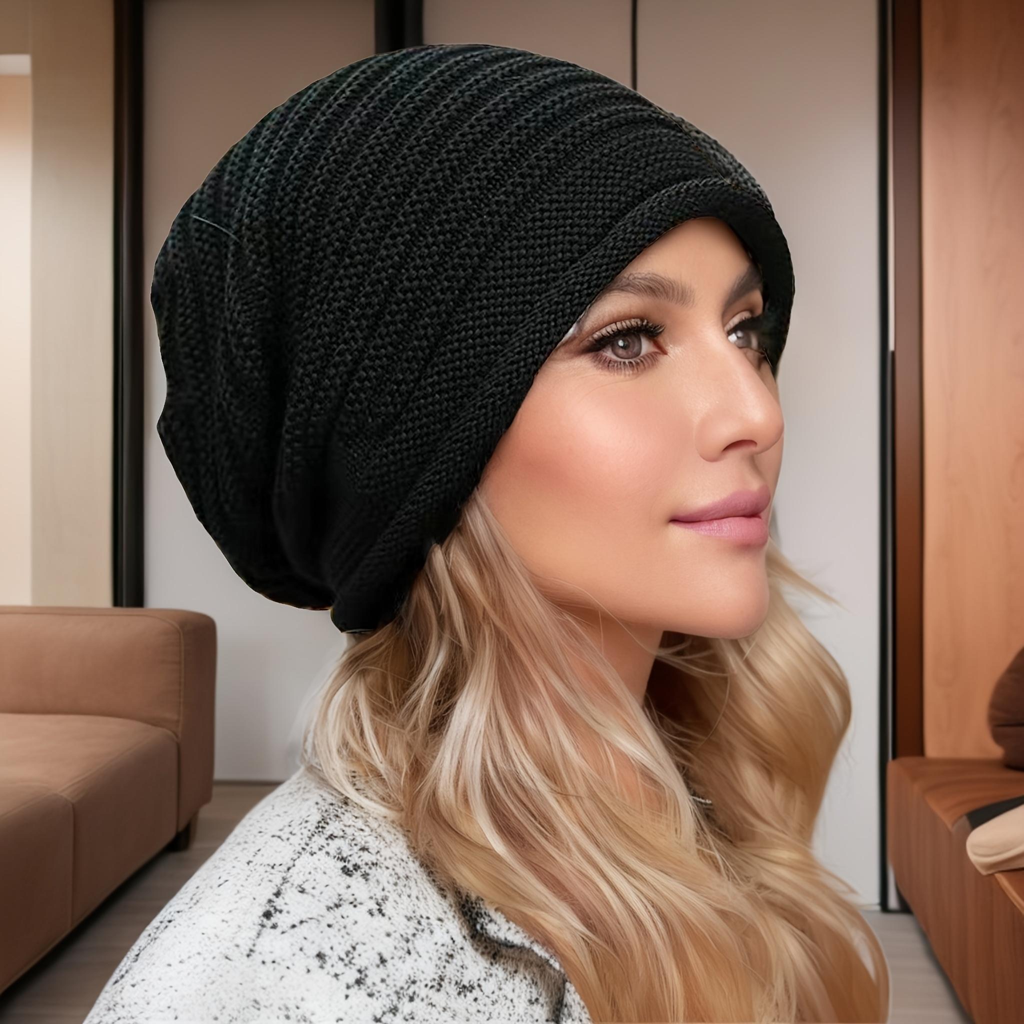 Double Layer Beanie Hat for Men & Women - Black Striped Warm Slouchy Cap with Ear Protection, Lightweight & Fitted for Outdoor Cycling, Running, and Winter Sports, Winter Sports Hat |   Double Layered Beanie |   Texture