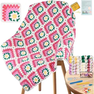 Blanket Crochet Kit for Beginners, -in- Granny Square Blanket Kit with Step-by-Step Video &  Yarns - Master  Granny Square Crocheting Easily, Ideal  for Craft Lovers ()