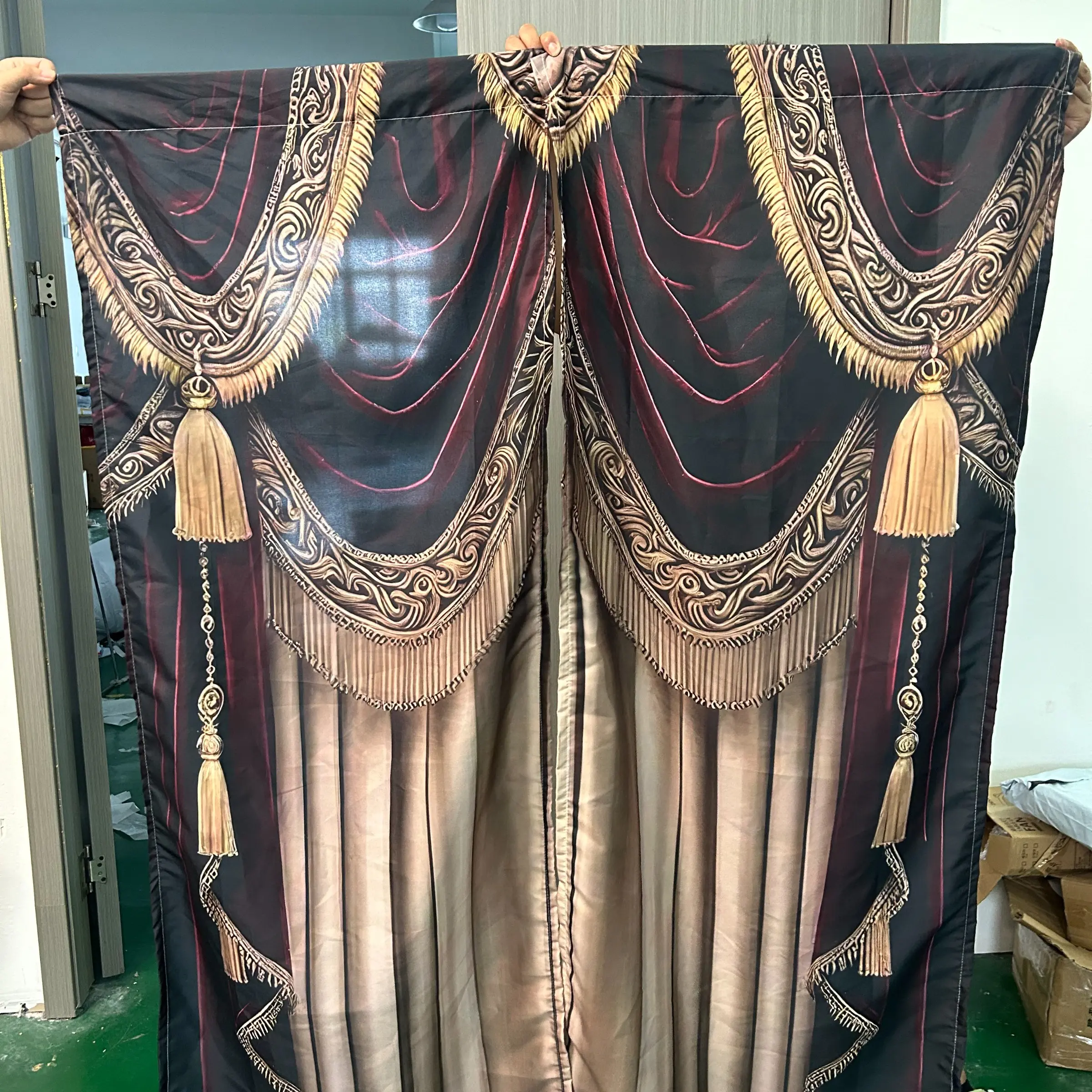 2 Pcs European Palace Style Printed Sheer Curtains, Semi-Transparent, Fade-Resistant, Machine & Hand Washable, Decorative Window Curtains for Home