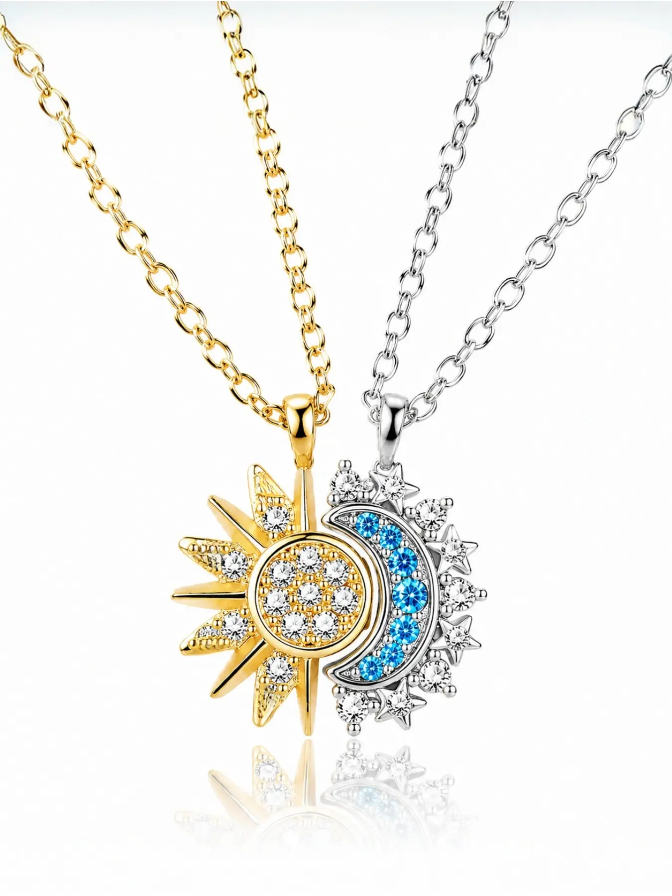 Magnetic Sun Moon Necklace for Couples, Matching His and Hers Necklace, Stainless Steel Jewelry Gift for Boyfriend Girlfriend, Best Friend Friendship Gift