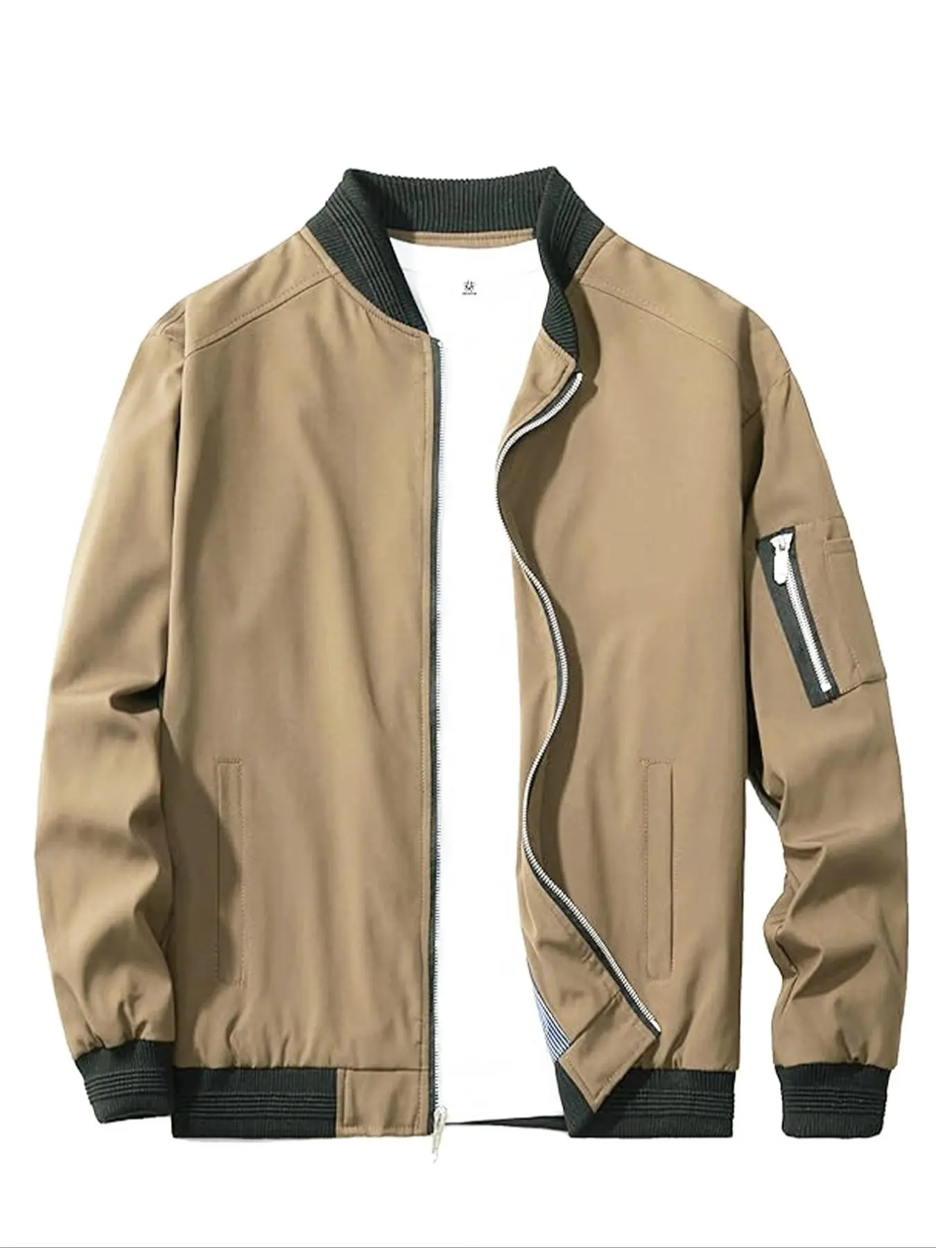 Men's Lightweight Jacket, Casual Fall Winter Coat, Zipper Pilot Jacket with Pockets, Golf Jacket, Windproof Outdoor Outerwear