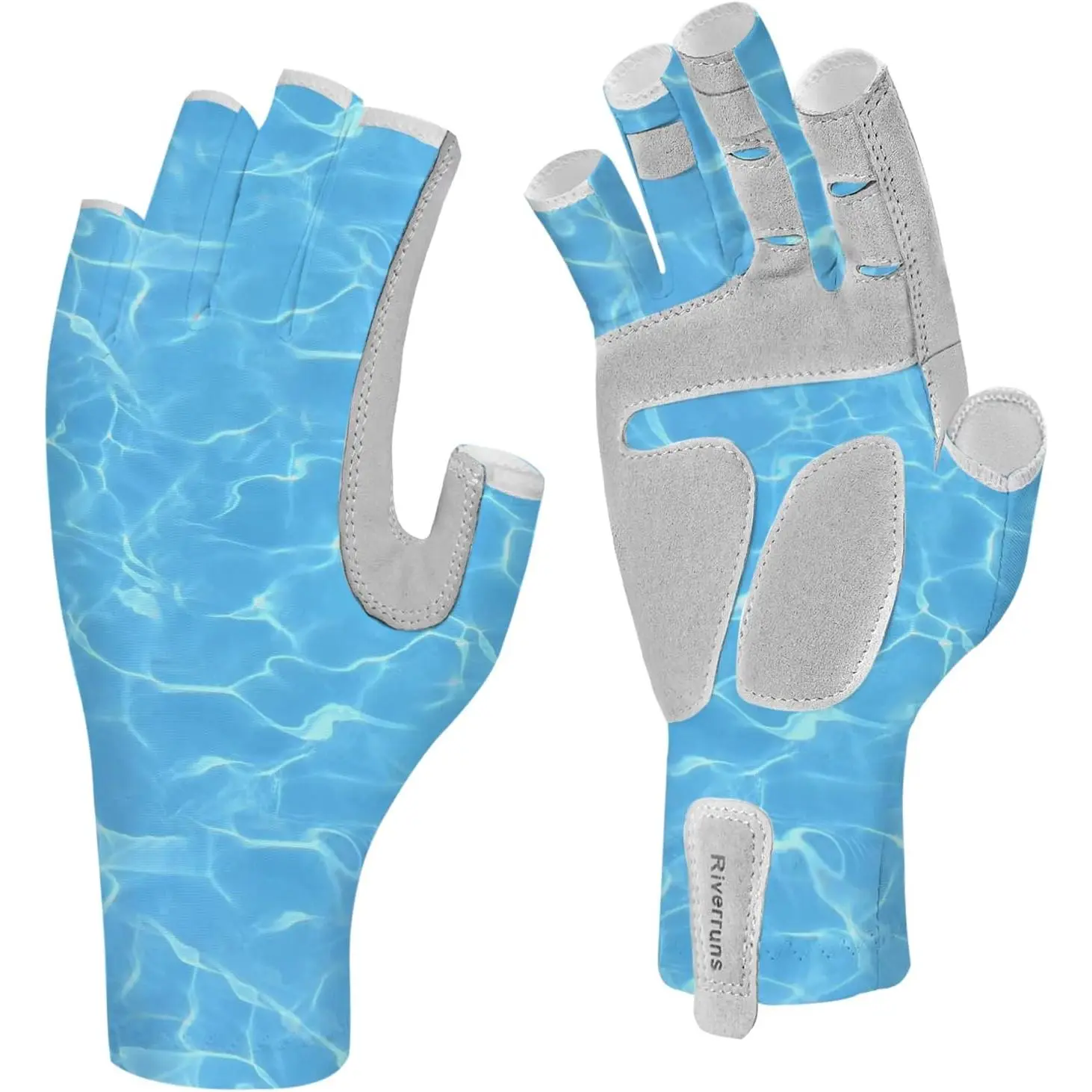 UPF 50+ Fishing Gloves for Men Women, Long Cuff Fingerless Sun Gloves, Breathable Kayaking Sailing Sunscreen Gloves