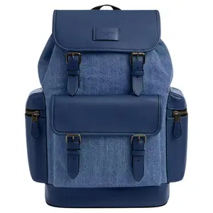 COACH Sprint 29 Logo Denim Backpack for Men, Large Size, Navy Blue