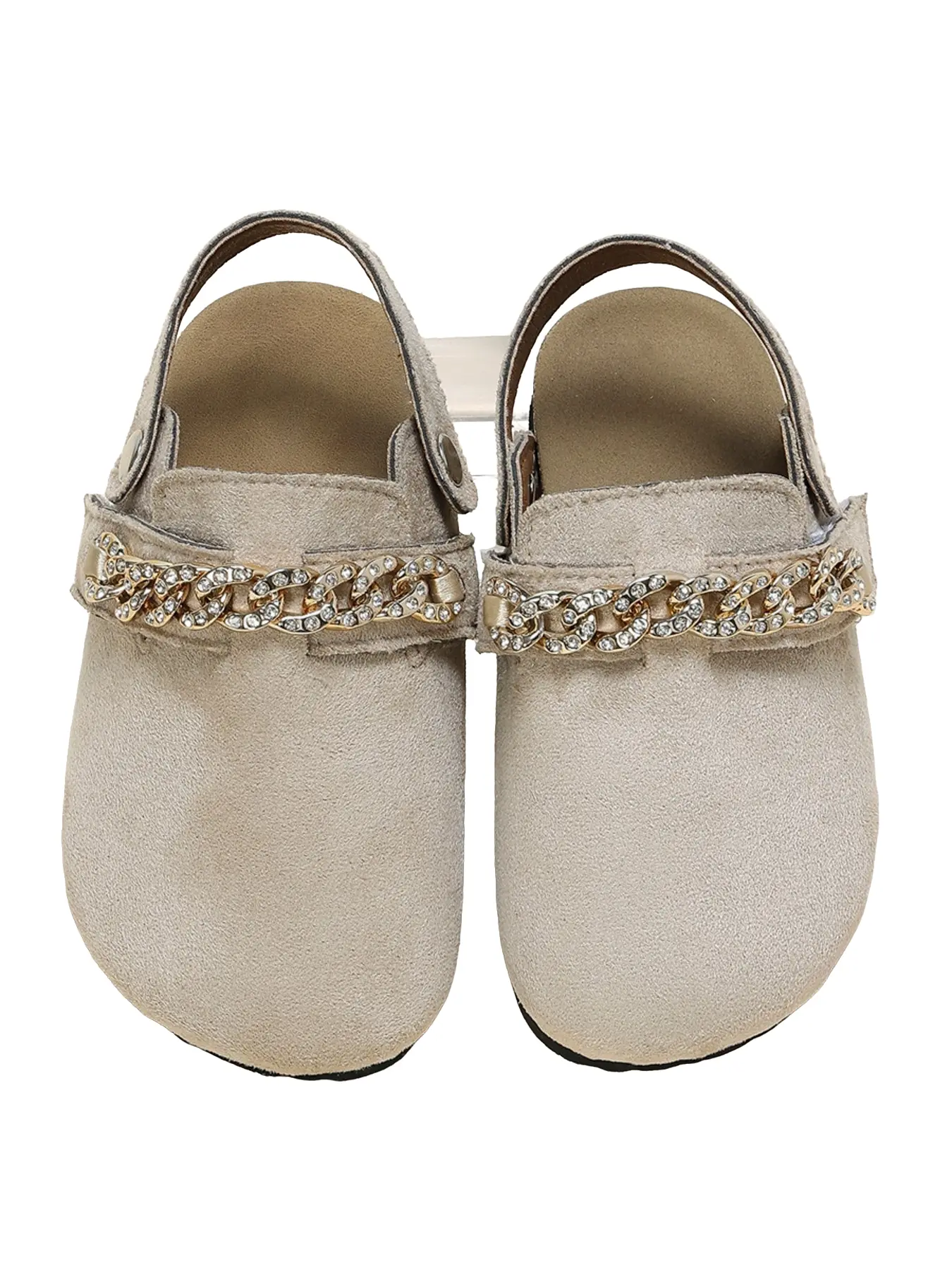 Slip-On Shoes, Footwear, Rhinestone Chain Design, Versatile Apricot Mules, Perfect for Daily Wear and Outdoor Activities