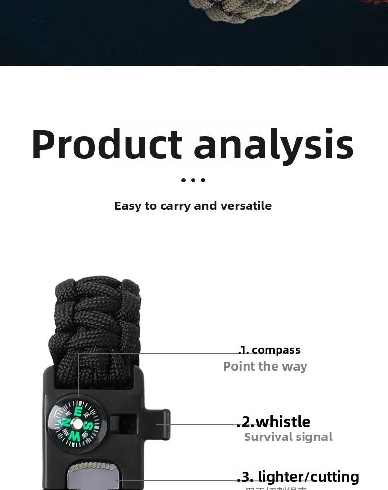 Outdoor Sports Foldable Survival Bracelet Whistle Outdoor Survival Five-in-One Multifunctional Compass Flint Rope Braided Bracelet Camping Pro Off-Road Electric Mountain Bike