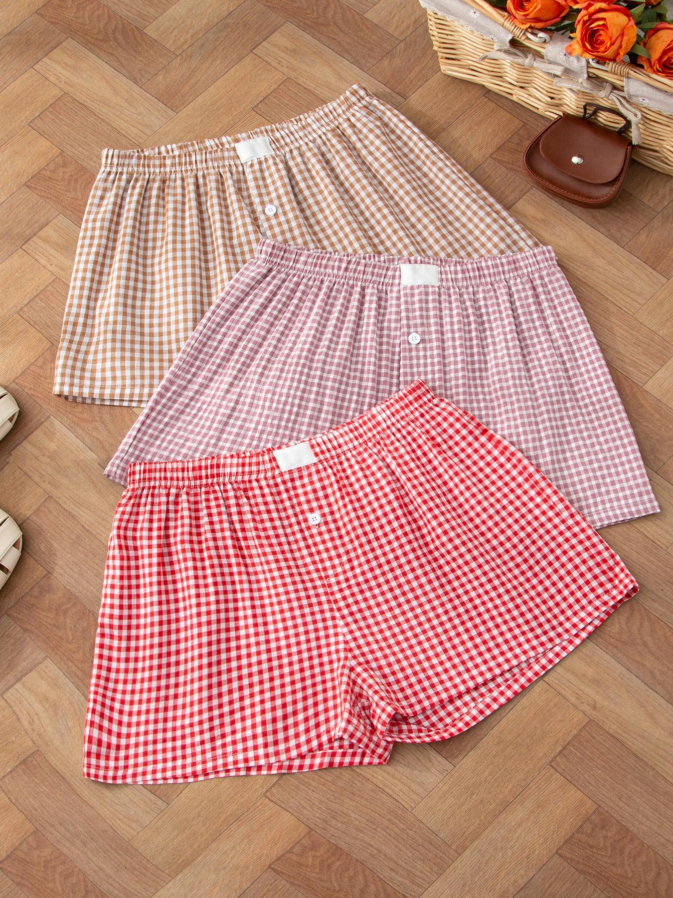 Women's Plaid Print Pajama Shorts, Casual Comfy Breathable Pajama Shorts for Daily Wear, Ladies Sleepwear Loungewear for Summer