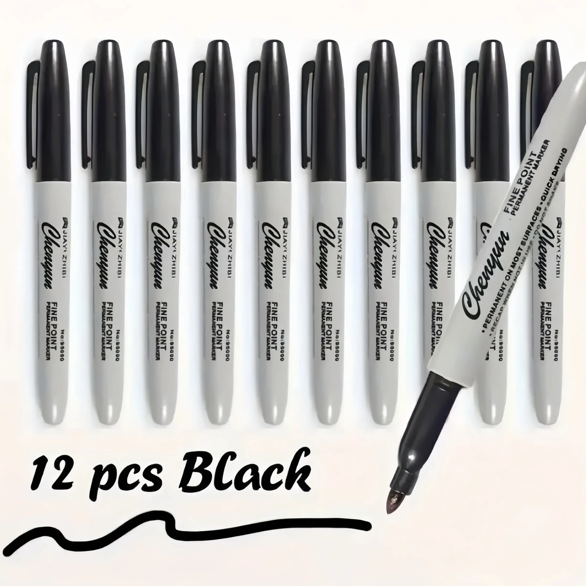 Set of 12 Fine Tip Permanent Markers, Non-Toxic Fast-Drying Multi-Color Set, Ideal for Classroom, Office, Home, Art, Craft Projects
