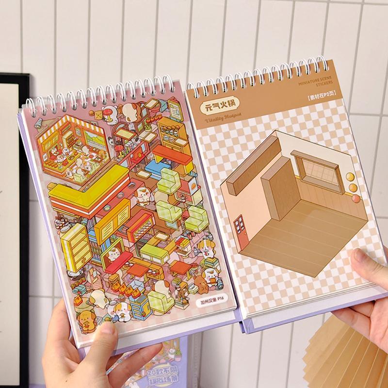 40pcs Miniature Scenic Stickers for Scrapbooking, Cute 3D Visual Cottage Design, Perfect for Journaling and Crafts, Scrapbook Materials, Sticker Packs