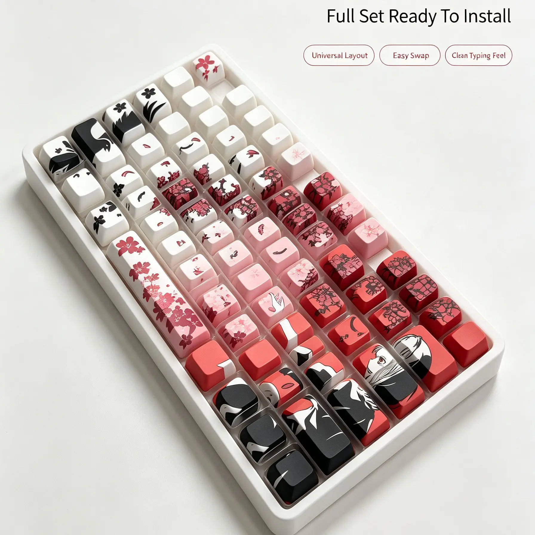 Kawaii Sakura Anime Girl PBT Keycaps Cherry Profile Dye Sublimation Full Set Custom Keycaps For Mechanical Gaming Keyboard