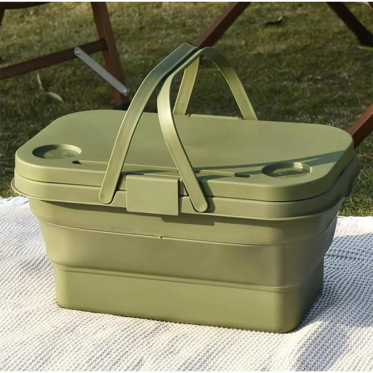 Outdoor picnic basket Camping folding portable storage basket with cover cookout with small table multifunctional waterproof picnic box picnic bucket camping