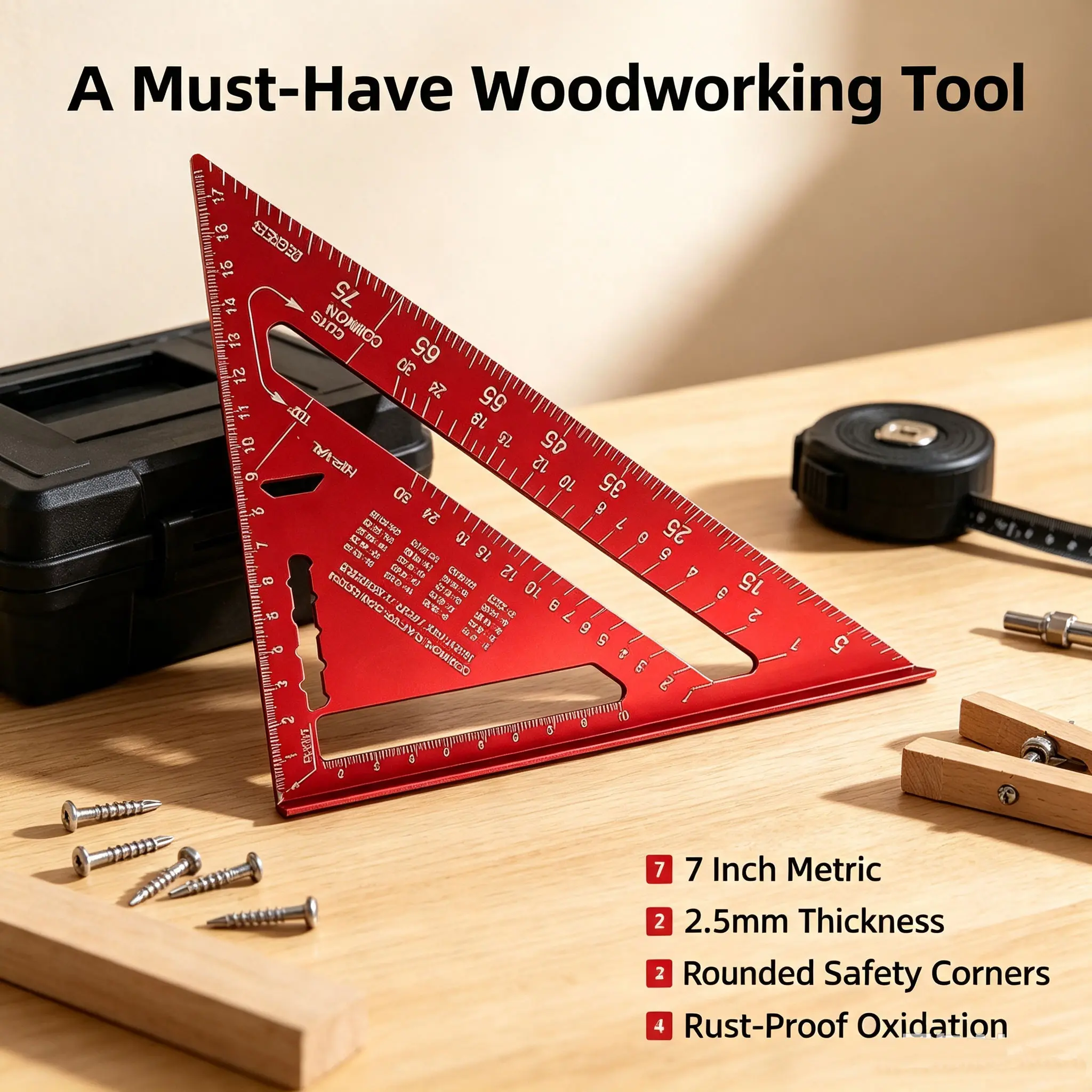 High-Quality Aluminum Alloy 7-Inch Thick Triangle Ruler, 90-Degree Measurement Tool, High Precision Metal Tool, 2.5mm Thickness