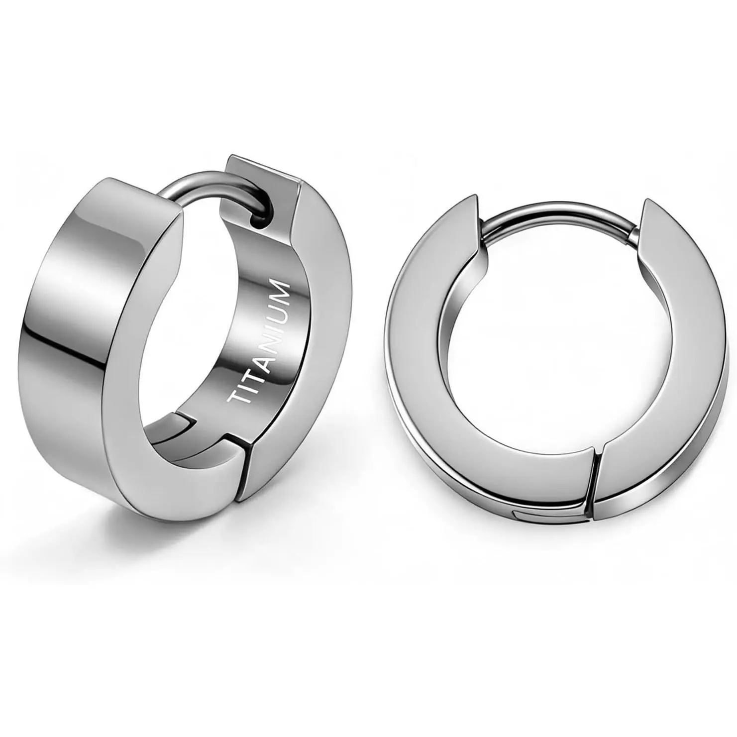 Small Titanium Earring Hoops Mens Huggie Earrings for Men for Sensitive Ears Polished Silver/Black